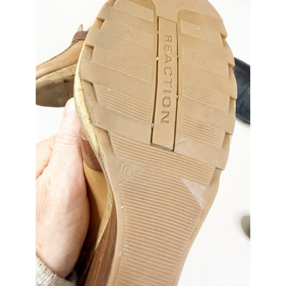 VTG Kenneth Cole Sz 10 Brown Leather Wedge Shoes Mary Jane Boho Neutral GUC - Picture 12 of 12
